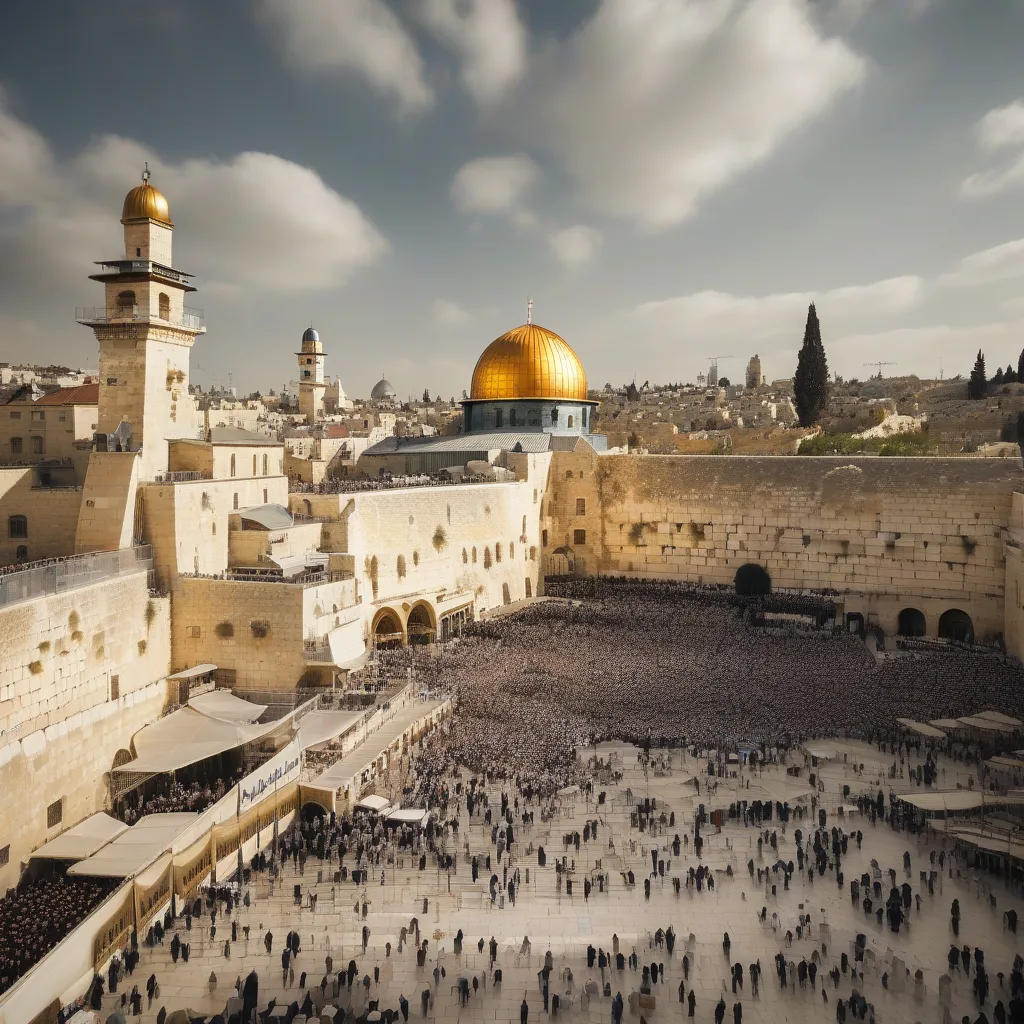 Crowds of People Praying at the Western Wall During Passover